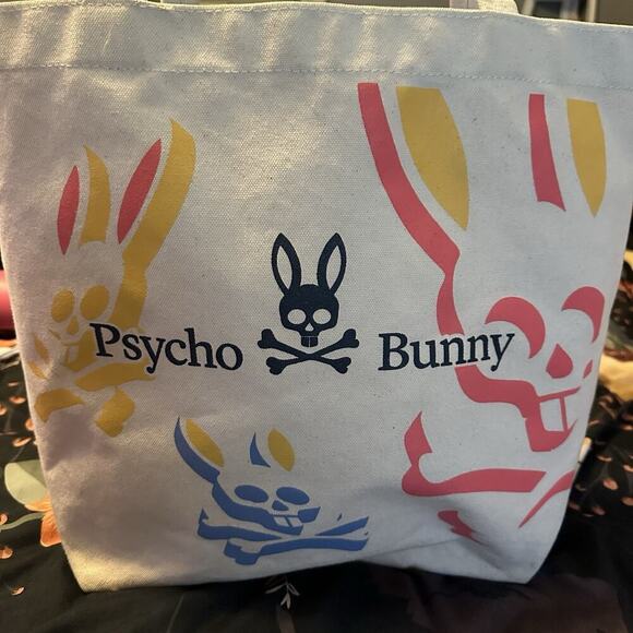 Psycho Bunny Beige Colorful Canvas Tote Bag - Picture 8 of 8